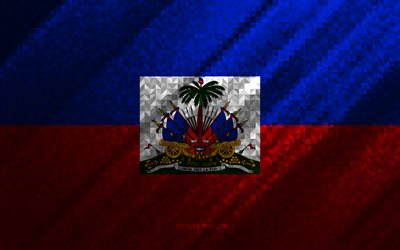 Bandeira do Haiti, abstra&#231;&#227;o multicolorida, bandeira do mosaico do Haiti, Haiti, arte do mosaico, bandeira do Haiti