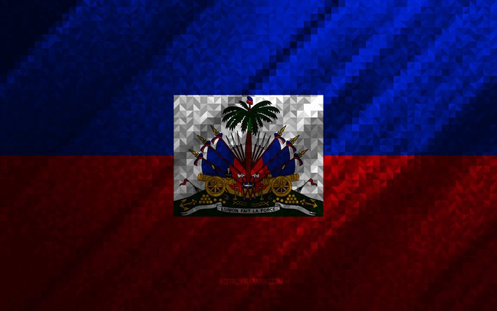 Bandiera di Haiti, astrazione multicolore, bandiera del mosaico di Haiti, Haiti, arte del mosaico, bandiera di Haiti