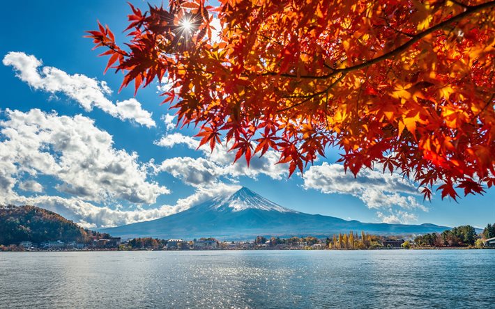 4k, Fuji-vuori, syksy, vuoret, kerrostulivuori, HDR, Fujisan, Fujiyama, Aasia, japanilaiset maamerkit, Japani