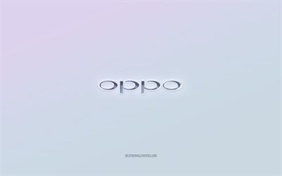 Oppo-logotyp, utskuren 3d-text, vit bakgrund, Oppo 3d-logotyp, Oppo-emblem, Oppo, pr&#228;glad logotyp, Oppo 3d-emblem