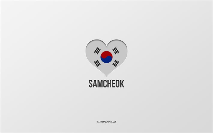 Amo Samcheok, ciudades de Corea del Sur, D&#237;a de Samcheok, fondo gris, Samcheok, Corea del Sur, coraz&#243;n de la bandera de Corea del Sur, ciudades favoritas, Love Samcheok