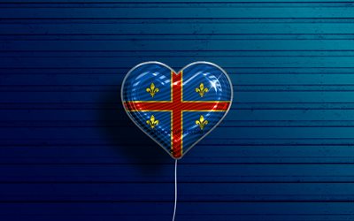 Amo Clermont-Ferrand, 4k, globos realistas, fondo de madera azul, D&#237;a de Clermont-Ferrand, ciudades francesas, bandera de Clermont-Ferrand, Francia, globo con bandera, Clermont-Ferrand