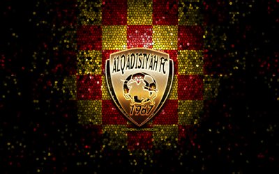 Al-Qadsiah FC, parıltılı logo, Suudi Profesyonel Ligi, kırmızı sarı damalı arka plan, futbol, Suudi Futbol Kul&#252;b&#252;, Al-Qadsiah logo, mozaik sanatı, Al Qadsiah