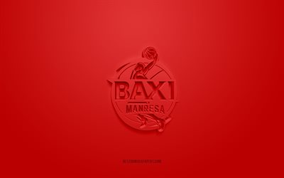 Basquet Manresa, yaratıcı 3D logo, kırmızı arka plan, İspanyol basketbol takımı, Liga ACB, Manresa, İspanya, 3d sanat, basketbol, Basquet Manresa 3d logo