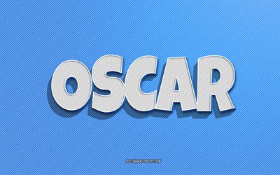 Oscar, blue lines background, wallpapers with names, Oscar name, male names, Oscar greeting card, line art, picture with Oscar name