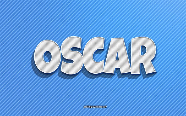 Oscar, blue lines background, wallpapers with names, Oscar name, male names, Oscar greeting card, line art, picture with Oscar name