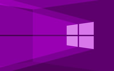 4K, Windows 10 violet logo, violet abstract background, minimalism, Windows 10 logo, Windows 10 minimalism, Windows 10