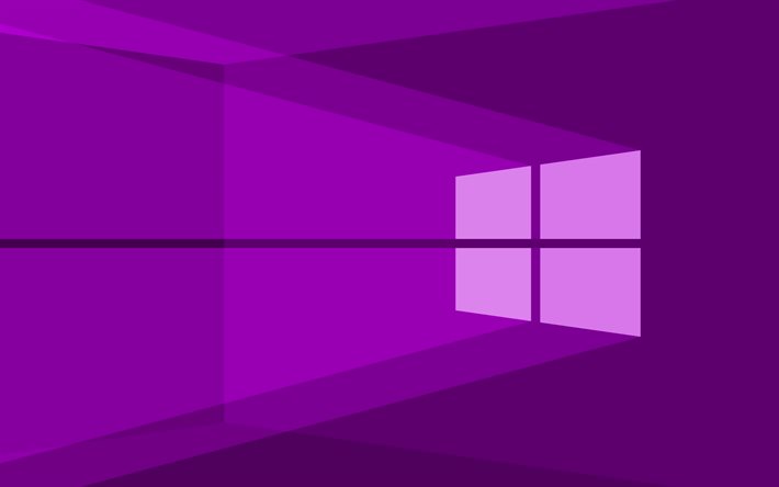 4K, logotipo violeta de Windows 10, fondo abstracto violeta, minimalismo, logotipo de Windows 10, minimalismo de Windows 10, Windows 10