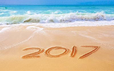 2017, beach, ocean, sand, New 2017 Year
