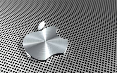 apple-logo, 3d-logo, metall-apple-logo