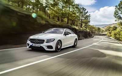 Mercedes-Benz E-Class Coupe de 2017, los coches, carretera, movimiento, blanco, Mercedes
