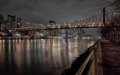 Manhattan, New York, night, Bridge, Manhattan Bridge
