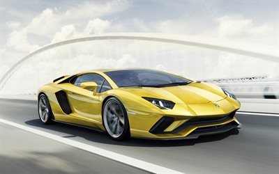 Lamborghini Aventador S, 2017, yellow Aventador, sports coupe, New Aventador
