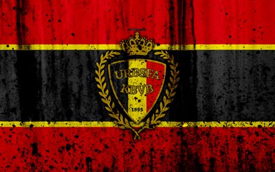 Belgium national football team, 4k, logo, grunge, Europe, football, stone texture, soccer, Belgium, European national teams