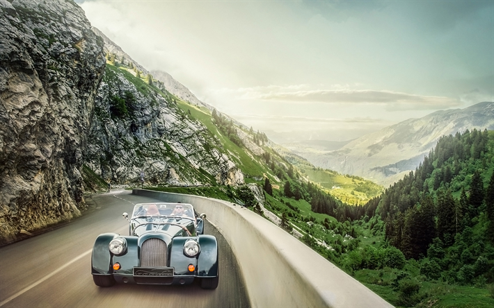 Morgan Plus 8, roadster, 2018 cars, mountain road, motion blur, Morgan