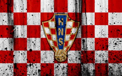 Hırvatistan Milli Futbol Takımı, 4k, logo, grunge, Avrupa, Futbol, taş doku, futbol, Hırvatistan, Avrupa Milli Takım