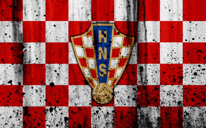 Croatia national football team, 4k, logo, grunge, Europe, football, stone texture, soccer, Croatia, European national teams