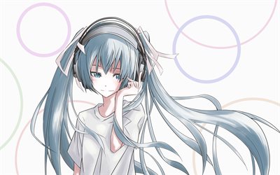 Hatsune Miku, 4k, manga, circles, Vocaloid