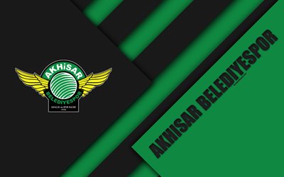 Akhisar Belediyespor, emblem, 4k, material design, Turkish football club, green black abstraction, Turkish Superleague, Manisa, Turkey, S&#252;per Lig