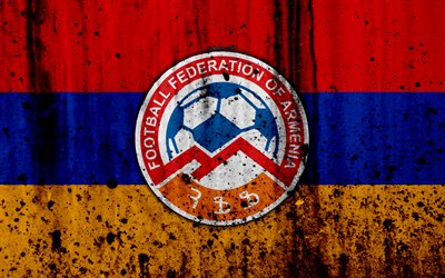 Armenia national football team, 4k, logo, grunge, Europe, football, stone texture, soccer, Armenia, European national teams