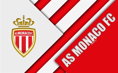 L&#39;as Monaco FC, 4k, la conception de mat&#233;riaux, rouge blanc abstraction, Monaco logo, club fran&#231;ais de football, Ligue 1, Monaco, France, football