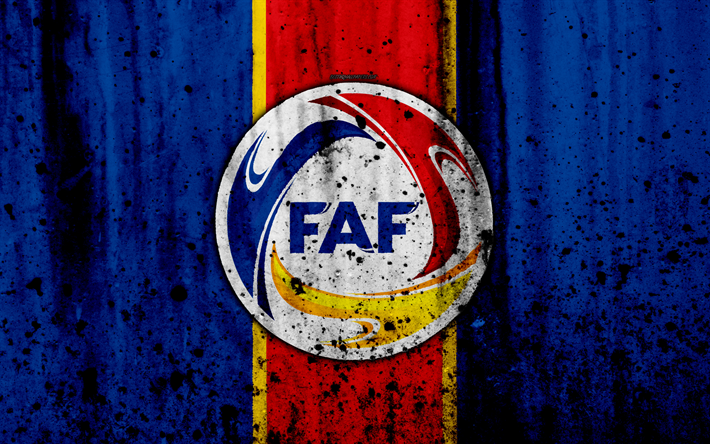 Andorra Milli Futbol Takımı, 4k, logo, grunge, Avrupa, Futbol, taş doku, futbol, Andorra, Avrupa Milli Takım