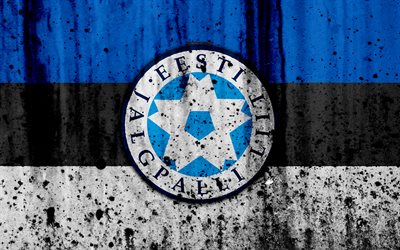 Estonia national football team, 4k, logo, grunge, Europe, football, stone texture, soccer, Estonia, European national teams