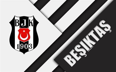 Besiktas JK, valkoinen musta abstraktio, tunnus, 4k, materiaali suunnittelu, Turkkilainen jalkapalloseura, Turkin superleague, Istanbul, Turkki, Super League
