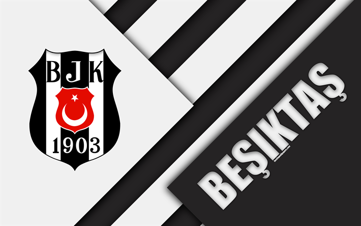 Besiktas JK, bianco nero astrazione, emblema, 4k, design dei materiali, la squadra di calcio turco, bagno turco superleague, Istanbul, Turchia, S&#252;per Lig