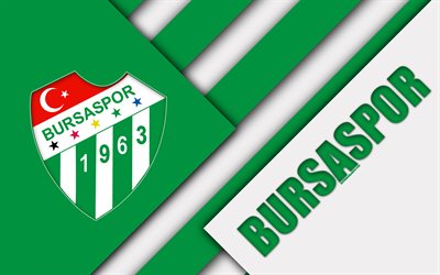 Bursaspor FC, emblema, 4k, dise&#241;o de materiales, turco, club de f&#250;tbol, blanco verde abstracci&#243;n, de turqu&#237;a Super Liga, Bursa, Turqu&#237;a, S&#252;per Lig