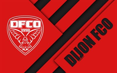 Dijon FCO, 4k, design de material, logo, vermelho branco abstra&#231;&#227;o, Clube de futebol franc&#234;s, Ligue 1, Dijon, Fran&#231;a, futebol