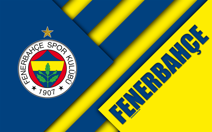 Fenerbah&#231;e SK, amblem, 4k, malzeme tasarımı, logo, mavi, sarı soyutlama, T&#252;rk Futbol Kul&#252;b&#252;, T&#252;rk Superleague, İstanbul, T&#252;rkiye S&#252;per Lig