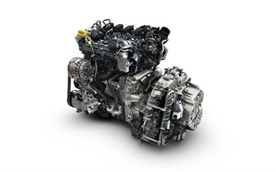 modern motor, Renault, bildelar, generator, v&#228;xell&#229;da, 4k, bil motor