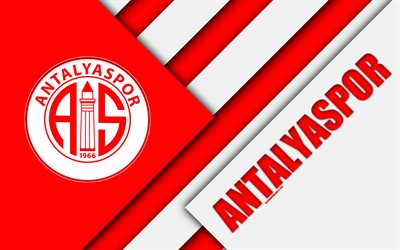 Antalyaspor FC, amblemi, beyaz, kırmızı soyutlama, 4k, malzeme tasarımı, logo, T&#252;rk Futbol Kul&#252;b&#252;, T&#252;rk Superleague, Antalya, T&#252;rkiye, S&#252;per Lig