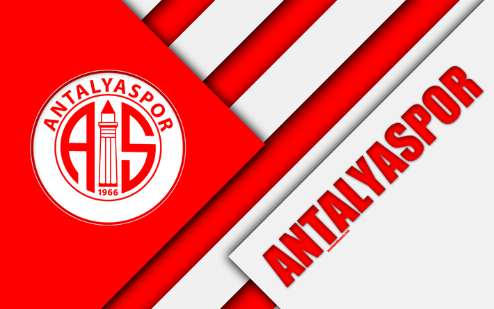 Antalyaspor FC, شعار, الأبيض الأحمر التجريد, 4k, تصميم المواد, التركي لكرة القدم, التركية Superleague, أنطاليا, تركيا, الدوري الممتاز