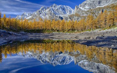 山湖, 森林, 秋, 山の風景, 米国