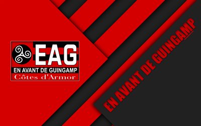 1 En Avant de Guingamp, 4k, malzeme tasarım, Guingamp fc logo, Fransız Futbol Kul&#252;b&#252;, kırmızı, siyah, soyutlama, İzle, Brittany, Fransa, futbol