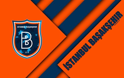 FC Başakşehir em Istambul, emblema, 4k, design de material, logo, Turco futebol clube, laranja azul abstra&#231;&#227;o, Super League Turca, Istambul, A turquia, Super Liga, Başakşehir Em Istambul