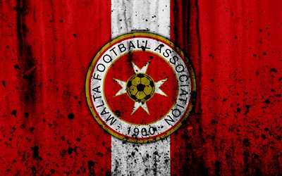 Malta equipa nacional de futebol, 4k, logo, grunge, Europa, futebol, textura de pedra, Malta, Europeu de sele&#231;&#245;es nacionais