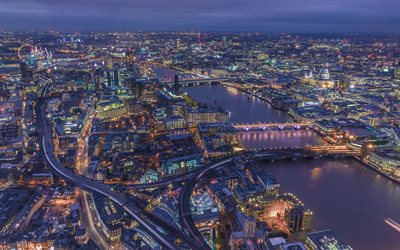 Londres, 4k, les paysages nocturnes, royaume-Uni, de la Rivi&#232;re Thames, royaume-UNI, Angleterre