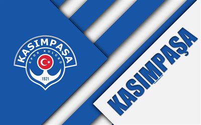 Kasimpasa FC, valkoinen sininen abstraktio, tunnus, 4k, materiaali suunnittelu, logo, Turkkilainen jalkapalloseura, Turkin Superleague, Istanbul, Turkki, Super League