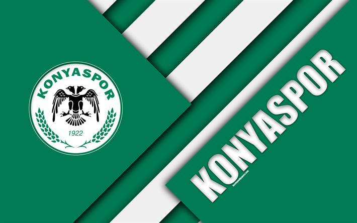 Konyaspor FC, emblema, 4k, material design, logo, squadra di calcio turco, verde, bianco astrazione, Super League turca di Konya, in Turchia, in S&#252;per Lig