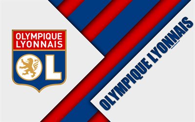 Olympique Lyonnais, 4k, material design, logo, French football club, red blue abstraction, Ligue 1, Lyon, France, football
