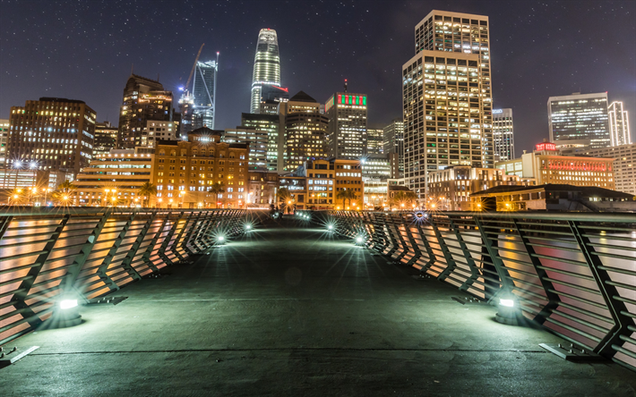 سان فرانسيسكو, 4k, nightscapes, المباني الحديثة, الجسر, الولايات المتحدة الأمريكية, أمريكا