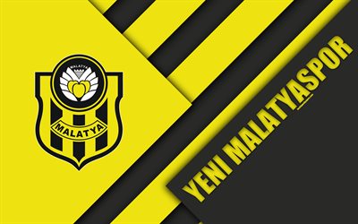 Yeni Malatyaspor FC, amblem, 4k, malzeme tasarımı, logo, T&#252;rk Futbol Kul&#252;b&#252;, sarı, siyah, soyutlama, T&#252;rkiye S&#252;per Lig, Malatya, T&#252;rkiye, S&#252;per Lig