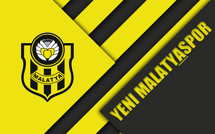 Uusi Malatyaspor FC, tunnus, 4k, materiaali suunnittelu, logo, Turkkilainen jalkapalloseura, keltainen musta abstraktio, Turkin Super League, Malatya, Turkki, Super League