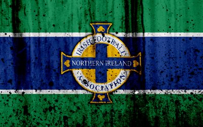 Northern Ireland national football team, 4k, logo, grunge, Europe, football, stone texture, soccer, Northern Ireland, European national teams