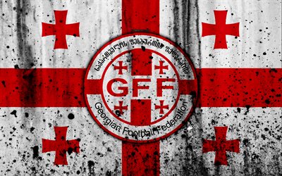 G&#252;rcistan Milli Futbol Takımı, 4k, logo, grunge, Avrupa, Futbol, taş doku, futbol, G&#252;rcistan, Avrupa Milli Takım