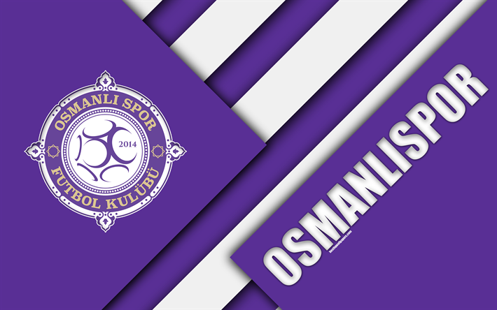 Osmanlispor FC, amblem, 4k, malzeme tasarımı, logo, T&#252;rk Futbol Kul&#252;b&#252;, mor beyaz soyutlama, T&#252;rk S&#252;per Ligi, Ankara, T&#252;rkiye, S&#252;per Lig