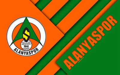 Alanyaspor FC, emblema, 4k, material design, logo, squadra di calcio turco, verde, arancione astrazione, Super League turca, Alanya, Turchia, S&#252;per Lig
